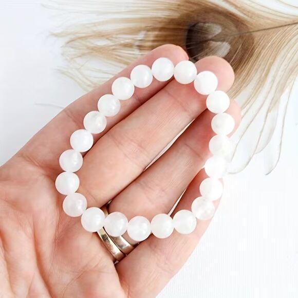 Natural White Quartz Beaded Stretch Bracelet Gemstone Boho Crystal Handmade New - Picture 3 of 5